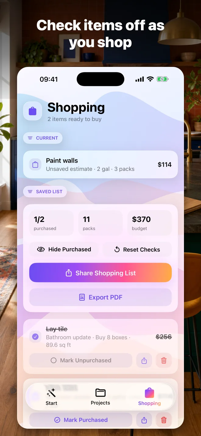 FixCalc project shopping checklist