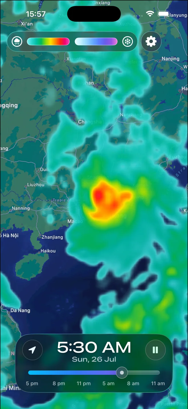 PocketRadar animated precipitation map and timeline